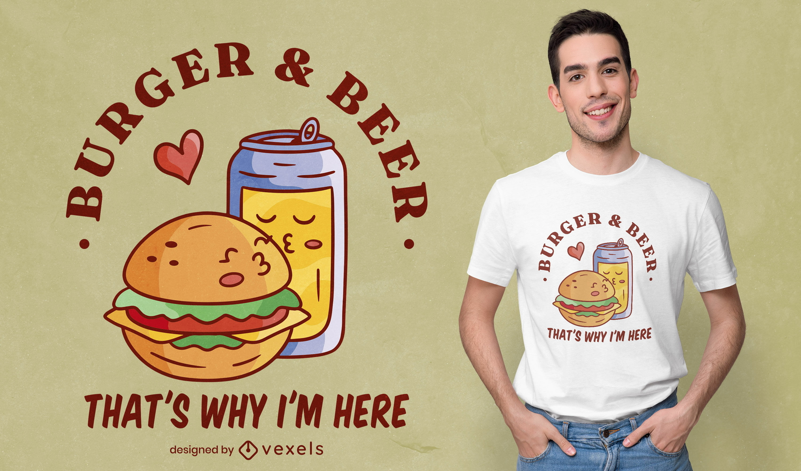 Diseño de camiseta de bebida de hamburguesa y cerveza.