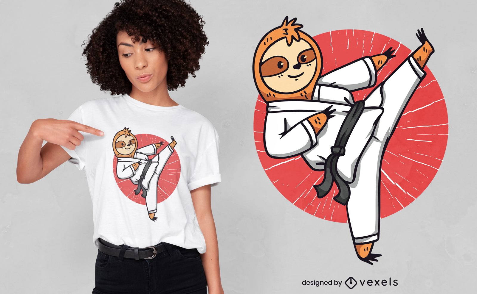 Diseño de camiseta de dibujos animados de animales perezosos de karate