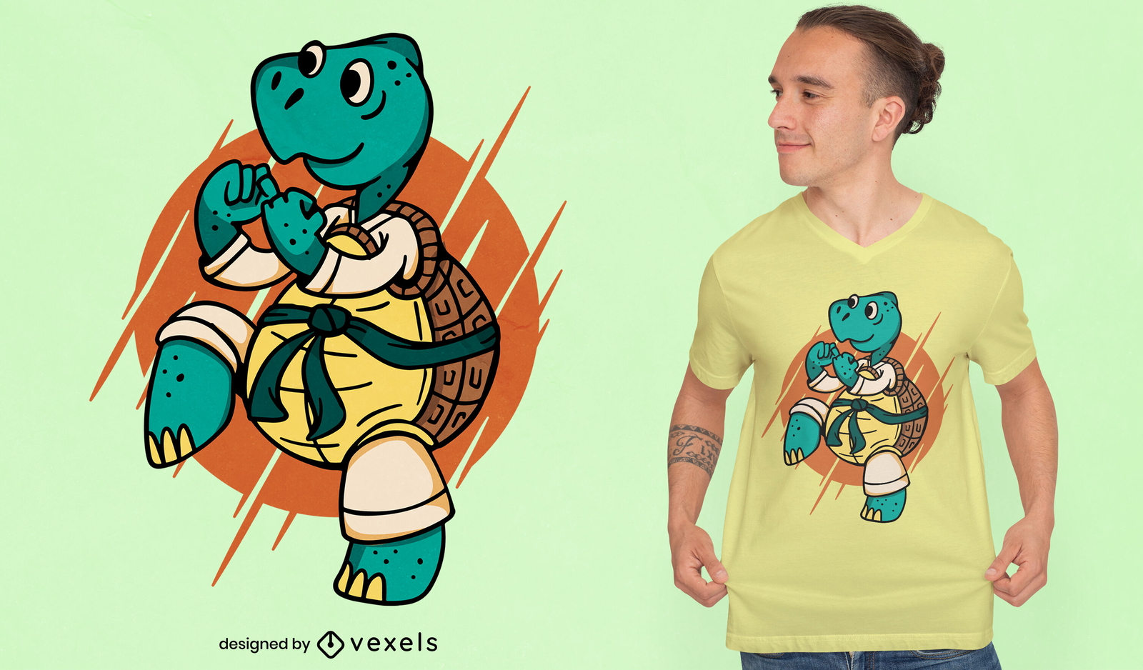 Diseño de camiseta de artes marciales de tortuga de karate.