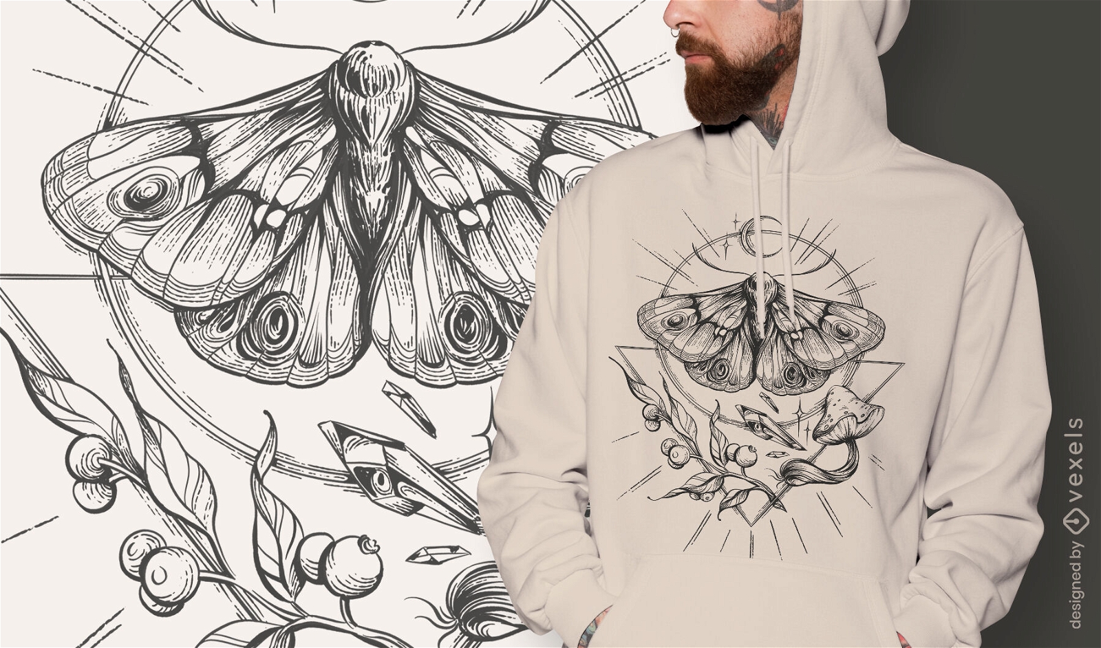 Design detalhado de camiseta de borboleta