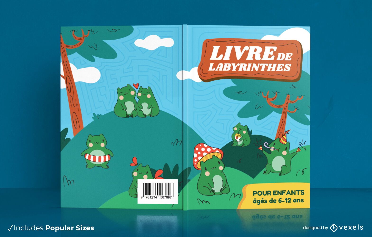 Laberintos para niños diseño de portada de libro de ranas