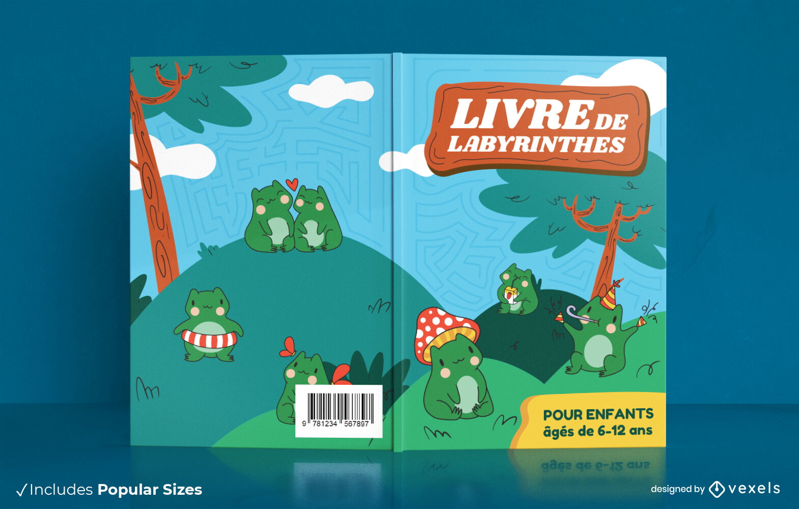 Labirintos para crianças sapos design de capa de livro