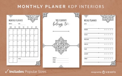 Modelo de diário de planejador de mandala KDP Design de interiores