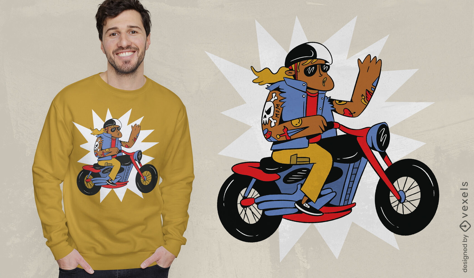 Junge, der ein Motorrad-T-Shirt-Design fährt