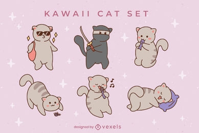 Kawaii-Katzen-Zeichensatz-Design