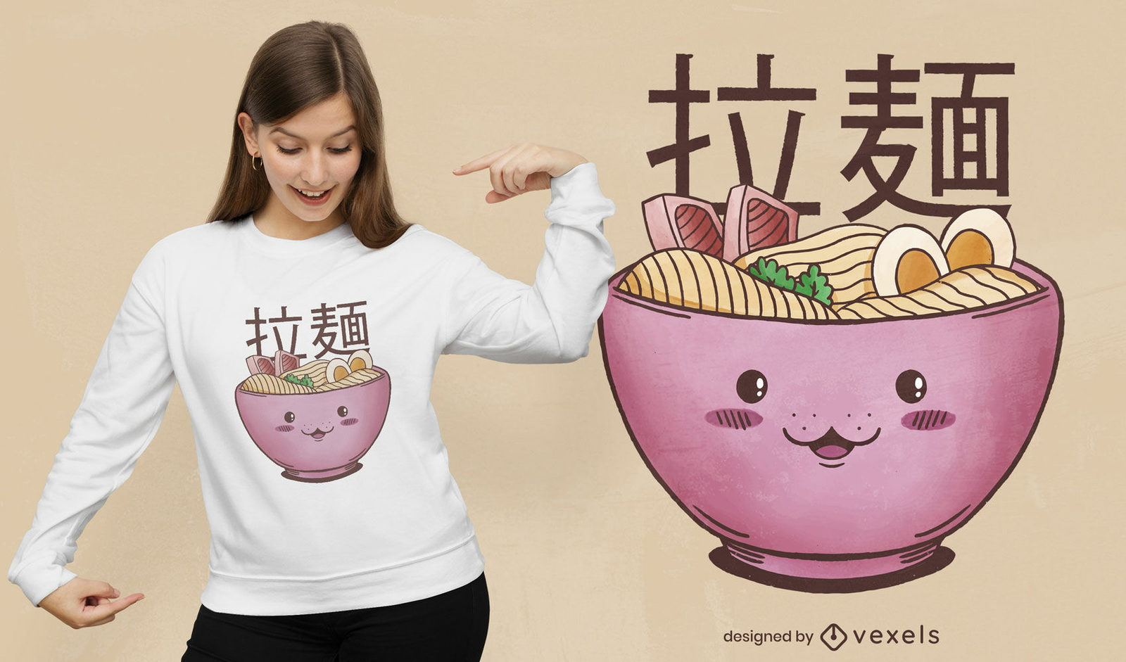 Diseño de camiseta de tazón de ramen kawaii