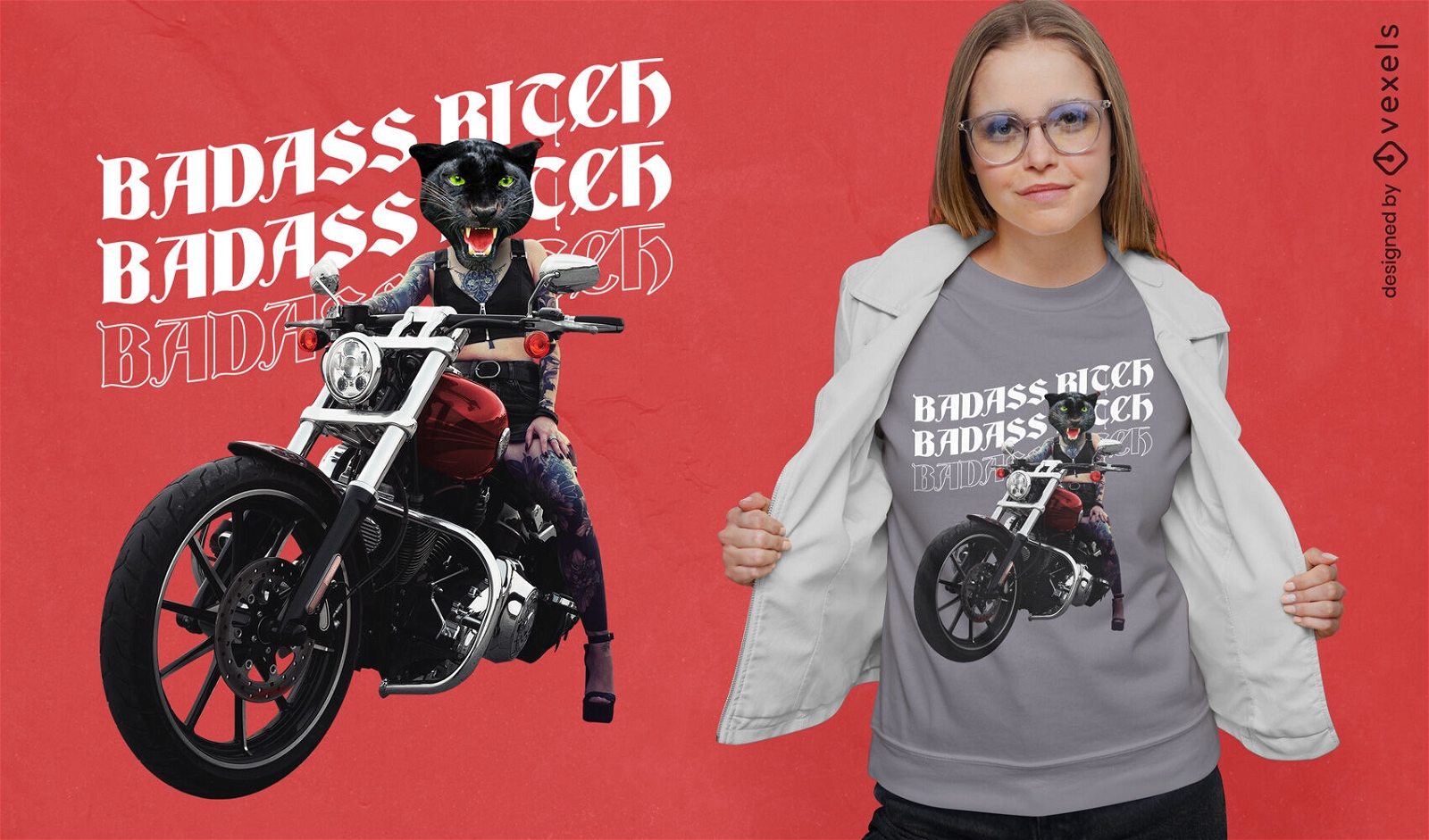 Black panther in motorcycle t-shirt design