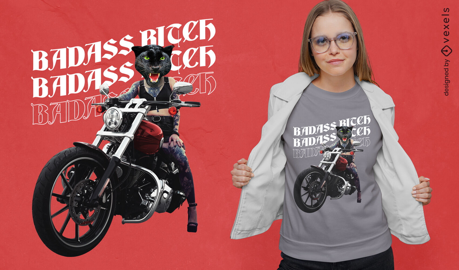 Diseño de camiseta de pantera negra en motocicleta