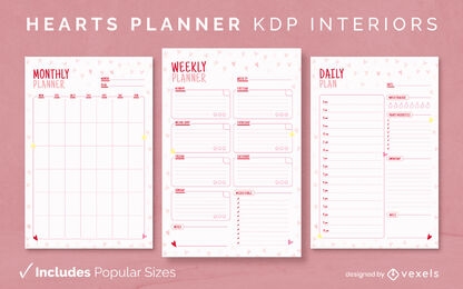 Modelo de design de diário de planejador de corações KDP