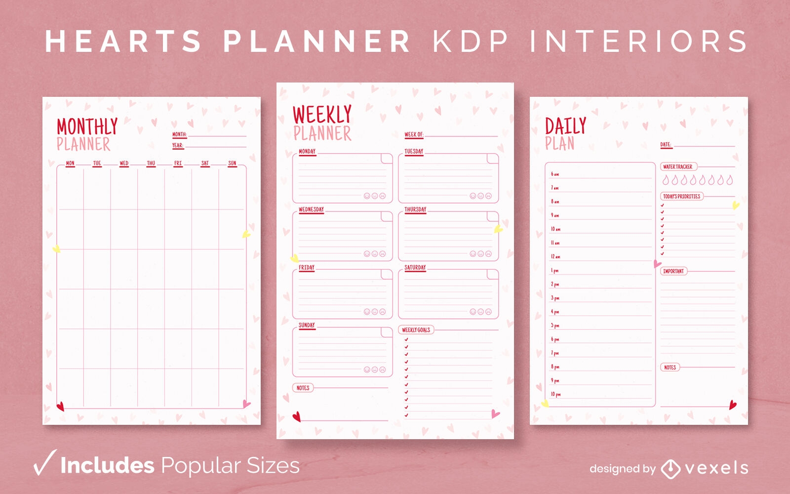 Hearts planner Diary Design Template KDP