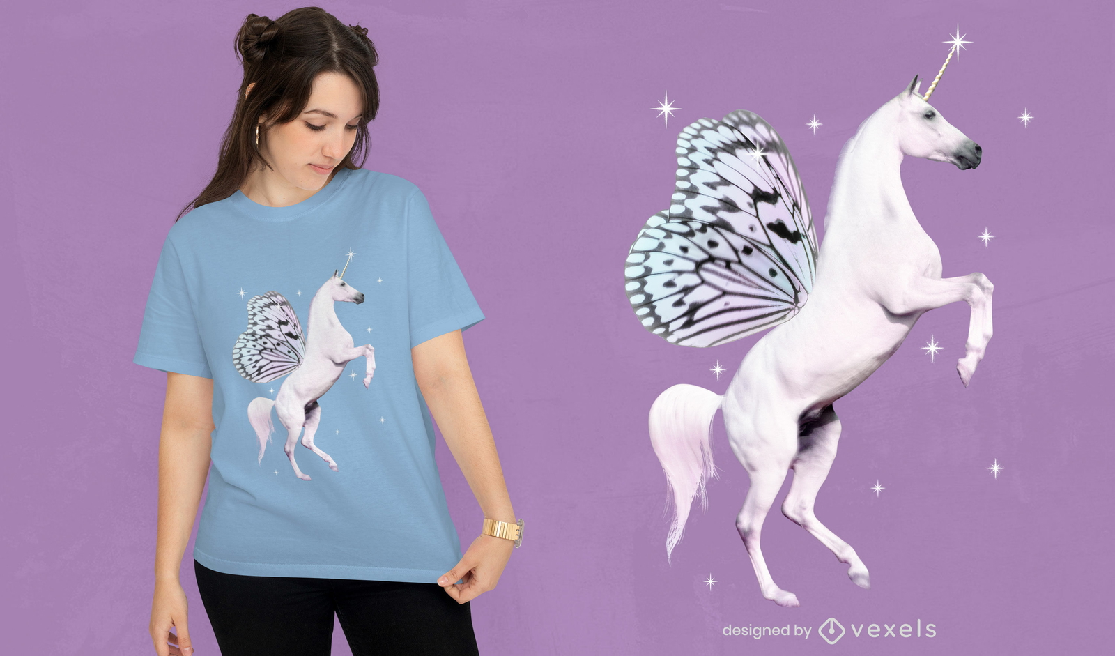 Diseño de camiseta de unicornio con alas.