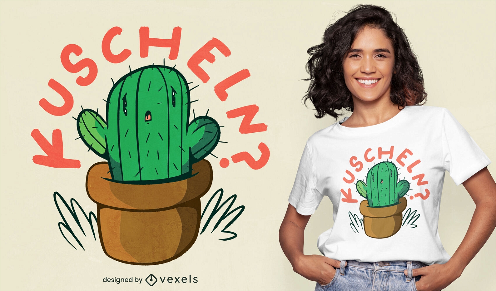 Trauriges Kaktus-Pflanzen-Natur-T-Shirt-Design