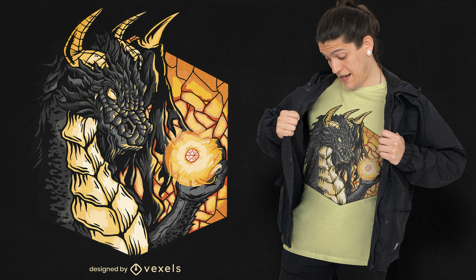 Drache mit RPG-Würfel-T-Shirt-Design