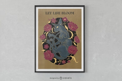 Sphynx cat floral poster design