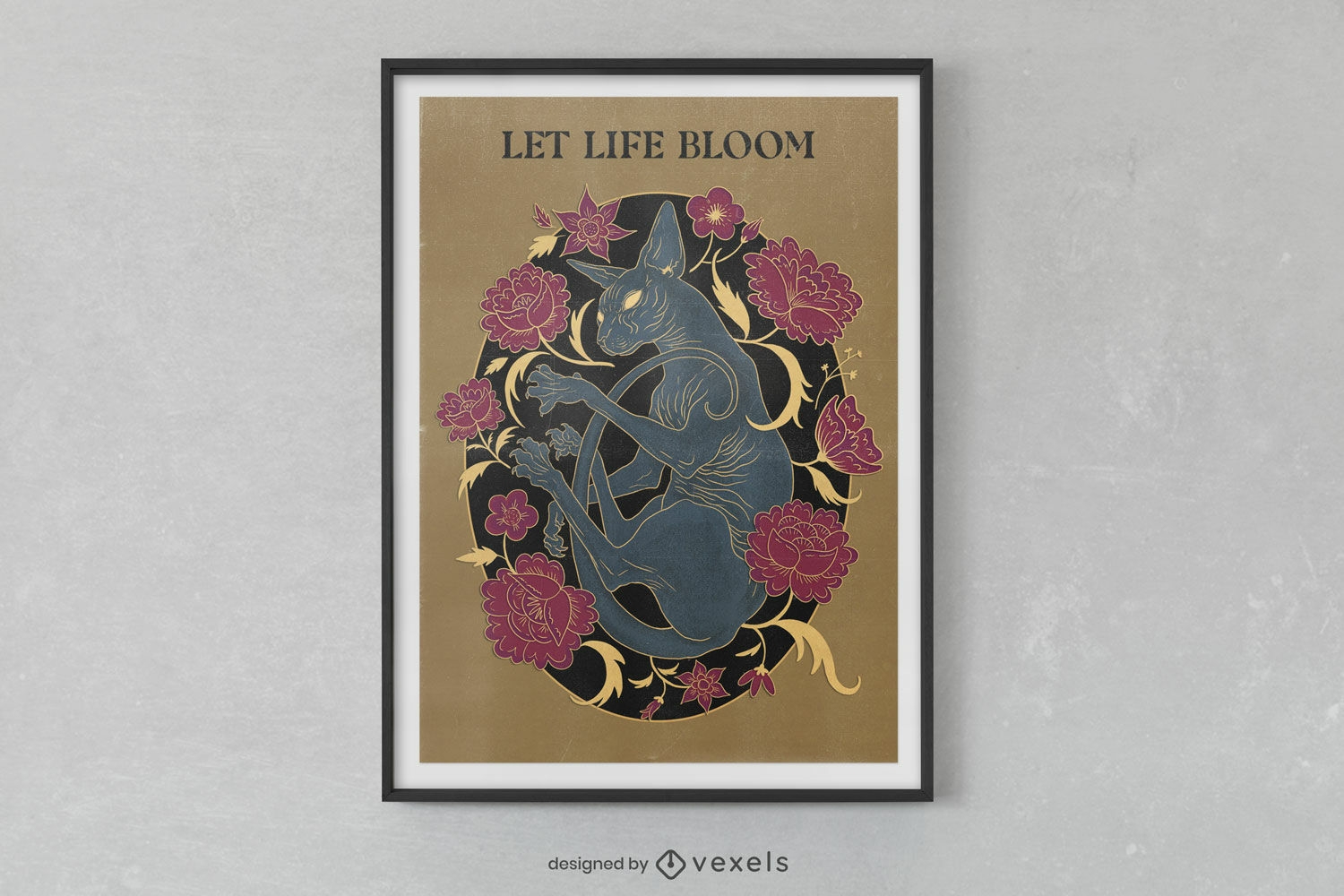 Sphynx cat floral poster design