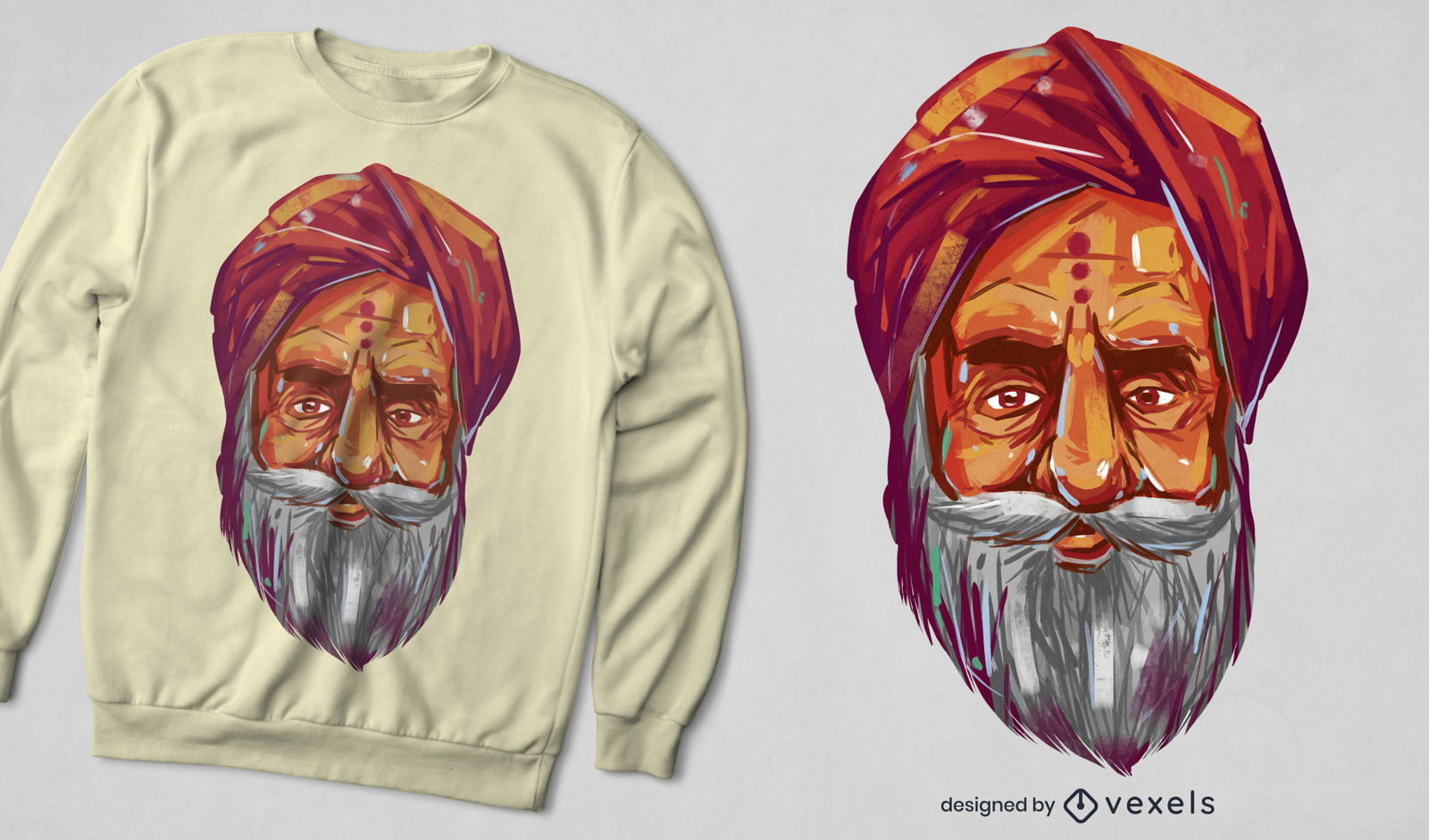 Diseño de camiseta de retrato de gurú hindú