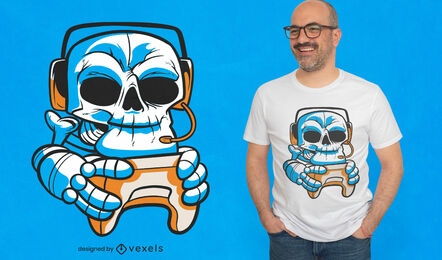 Skull gamer with joystick t-shirt design