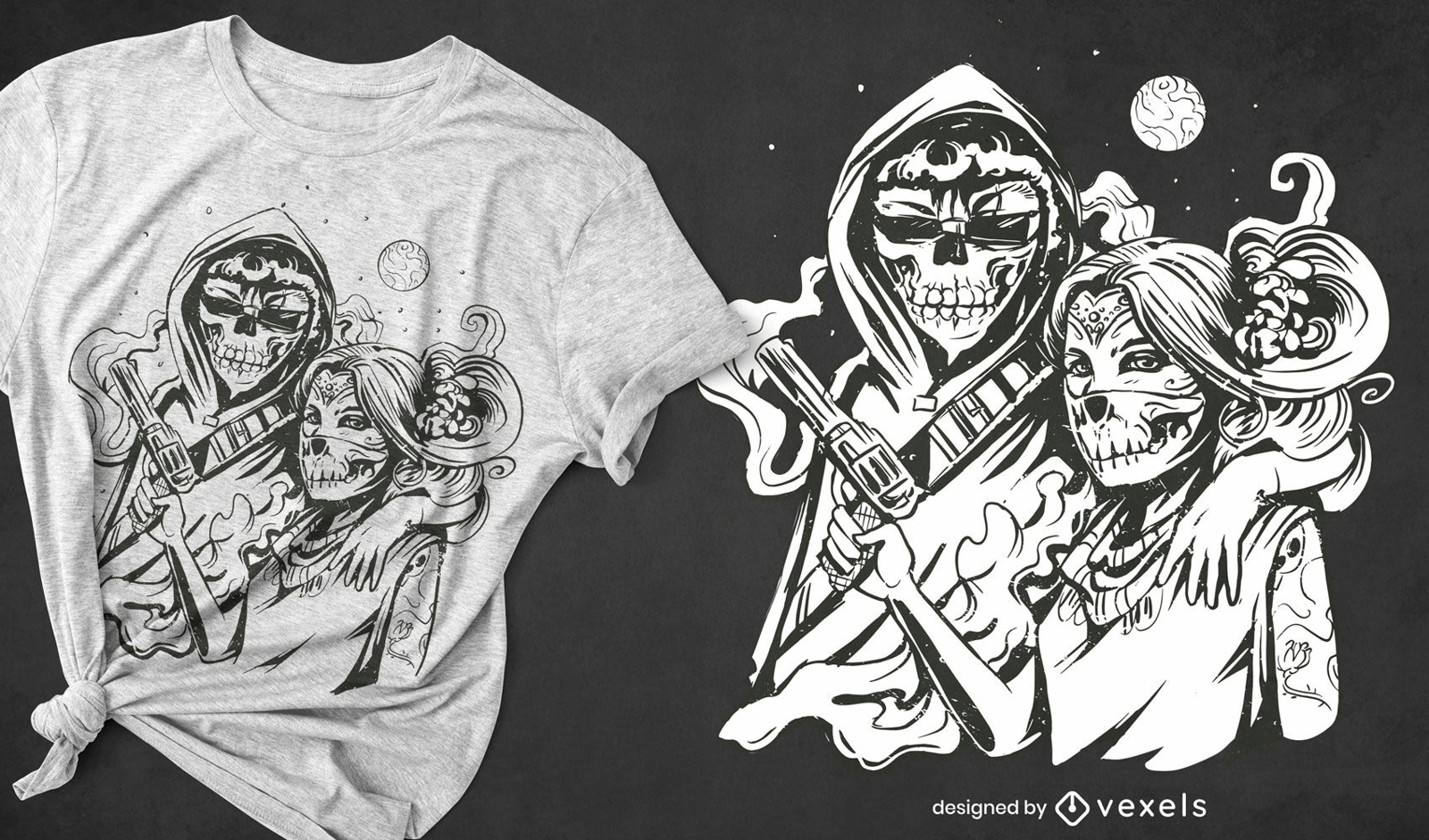 Design de camiseta de fantasia de casal de esqueleto