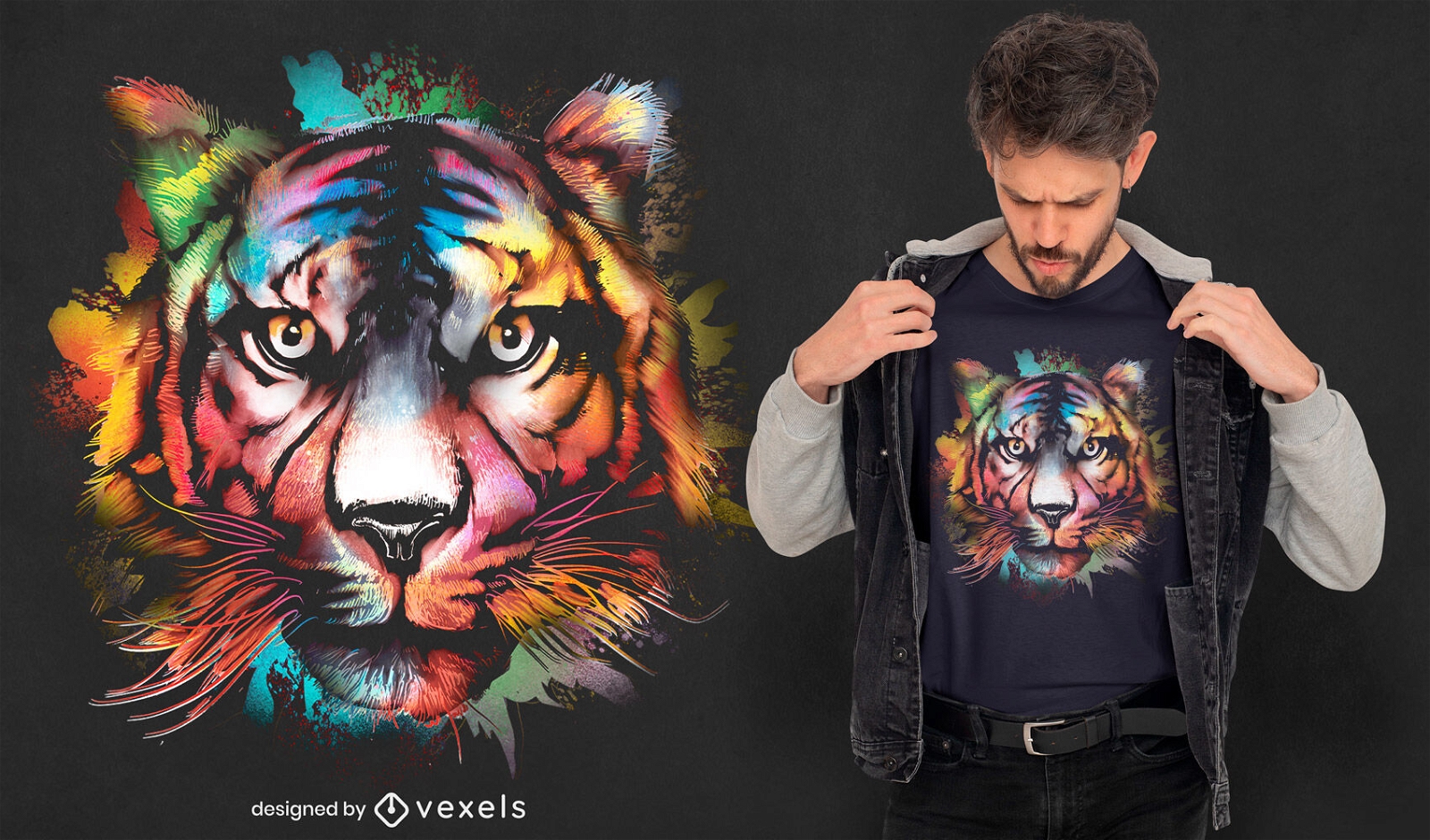 Design de camiseta de tigre em aquarela