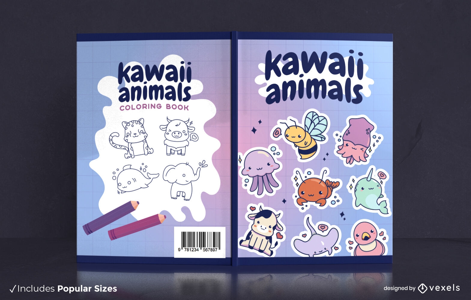 Diseño de portada de libro de animales bebés kawaii