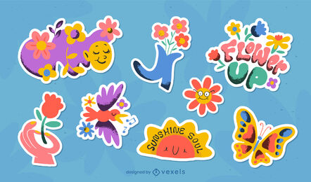 Conjunto de adesivos de desenhos animados de primavera