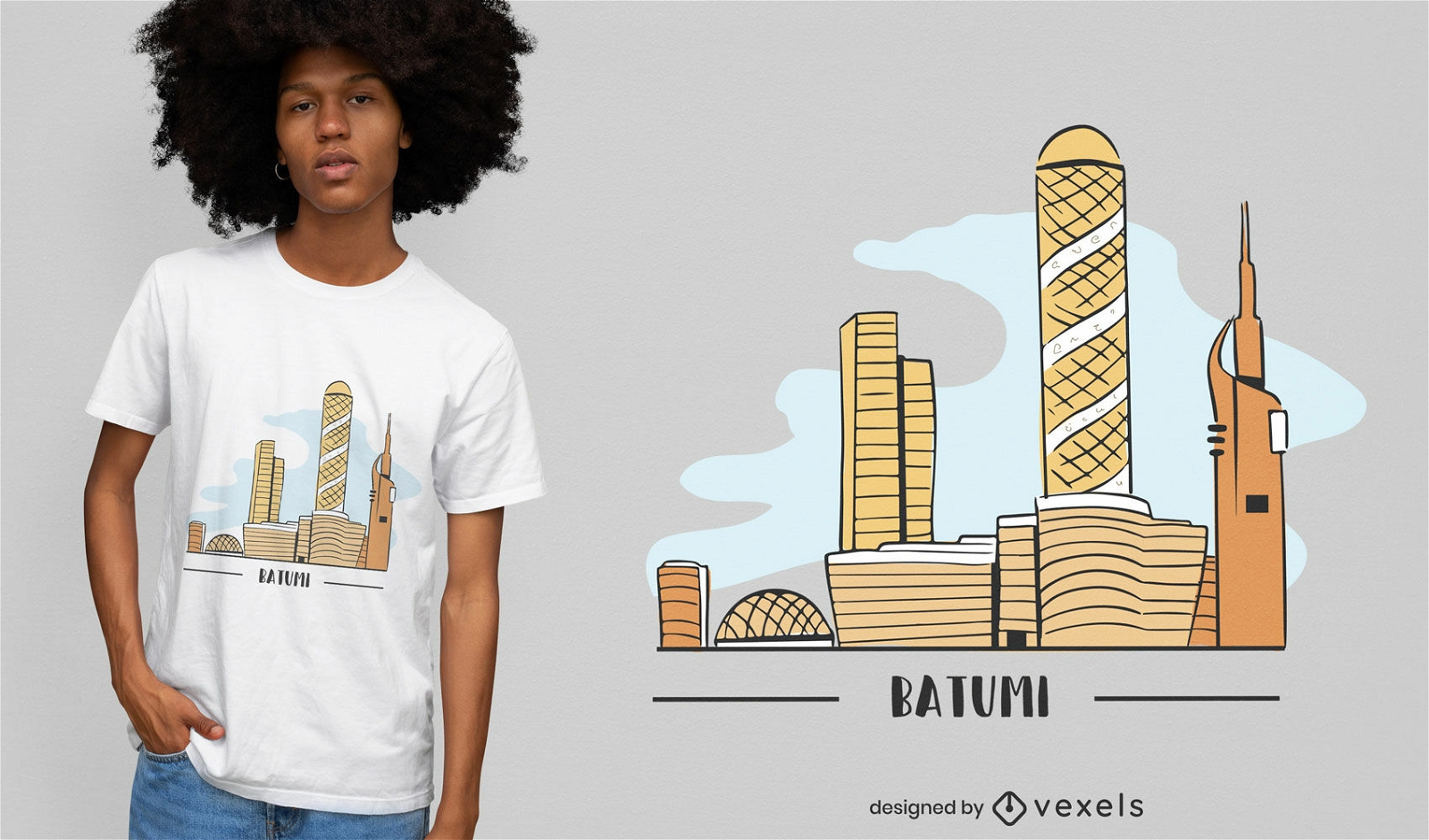 Diseño de camiseta de paisaje urbano de la ciudad.