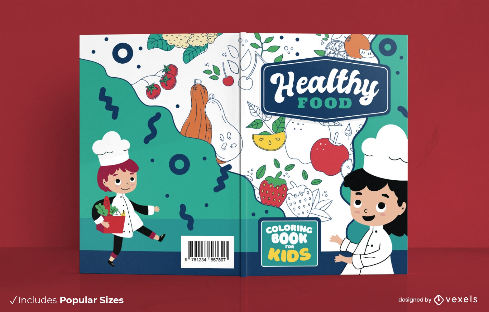 Design de capa de livro para colorir alimentos