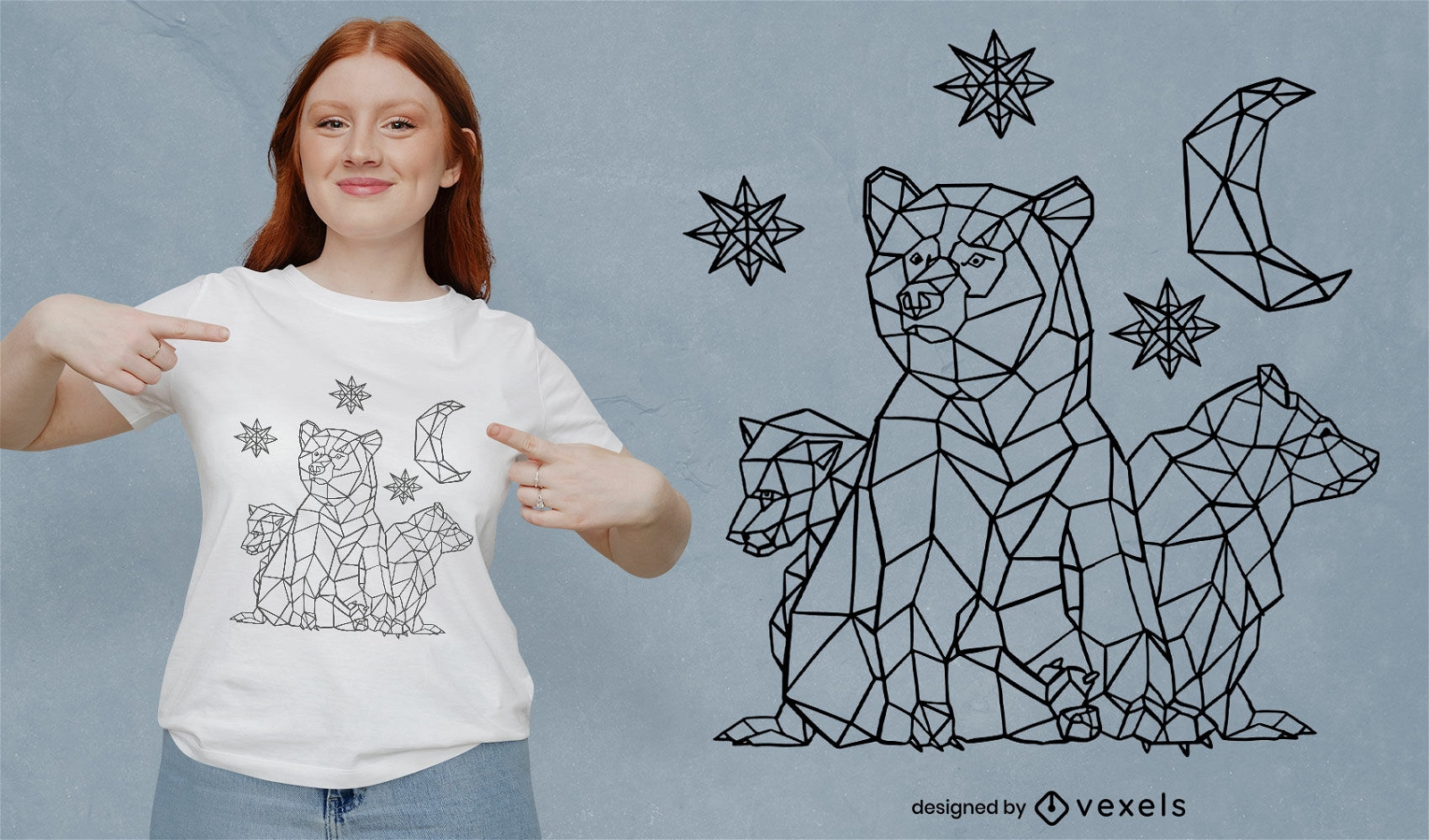 Bear and cubs animals polygonal t-shirt design