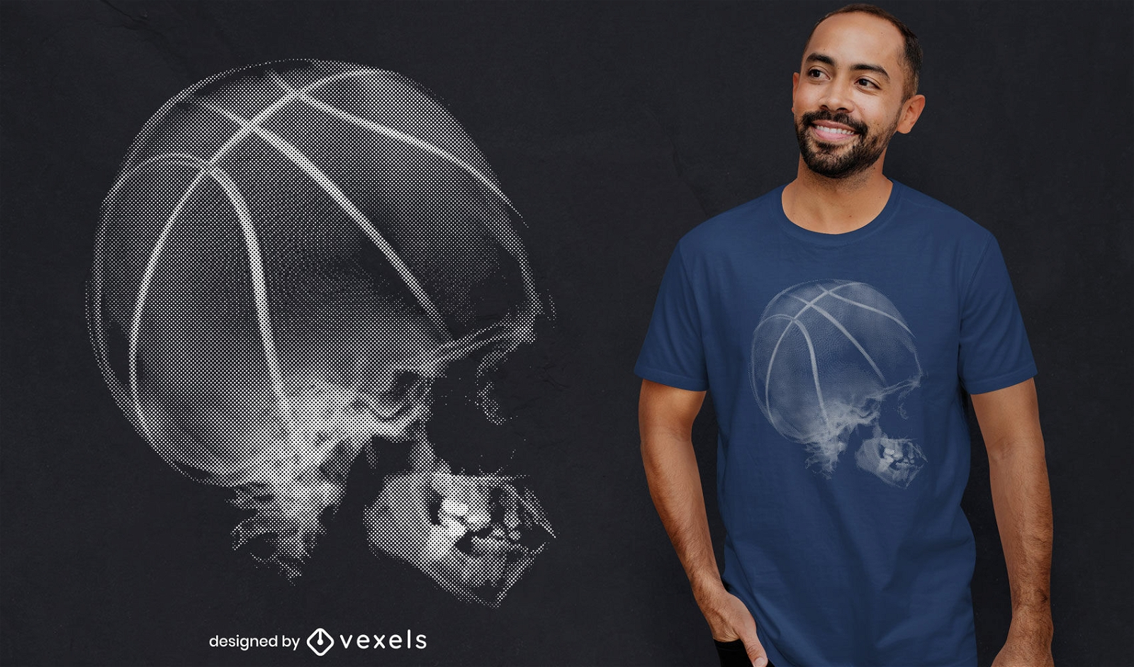 Basketball-Totenkopf-R?ntgen-T-Shirt-Design