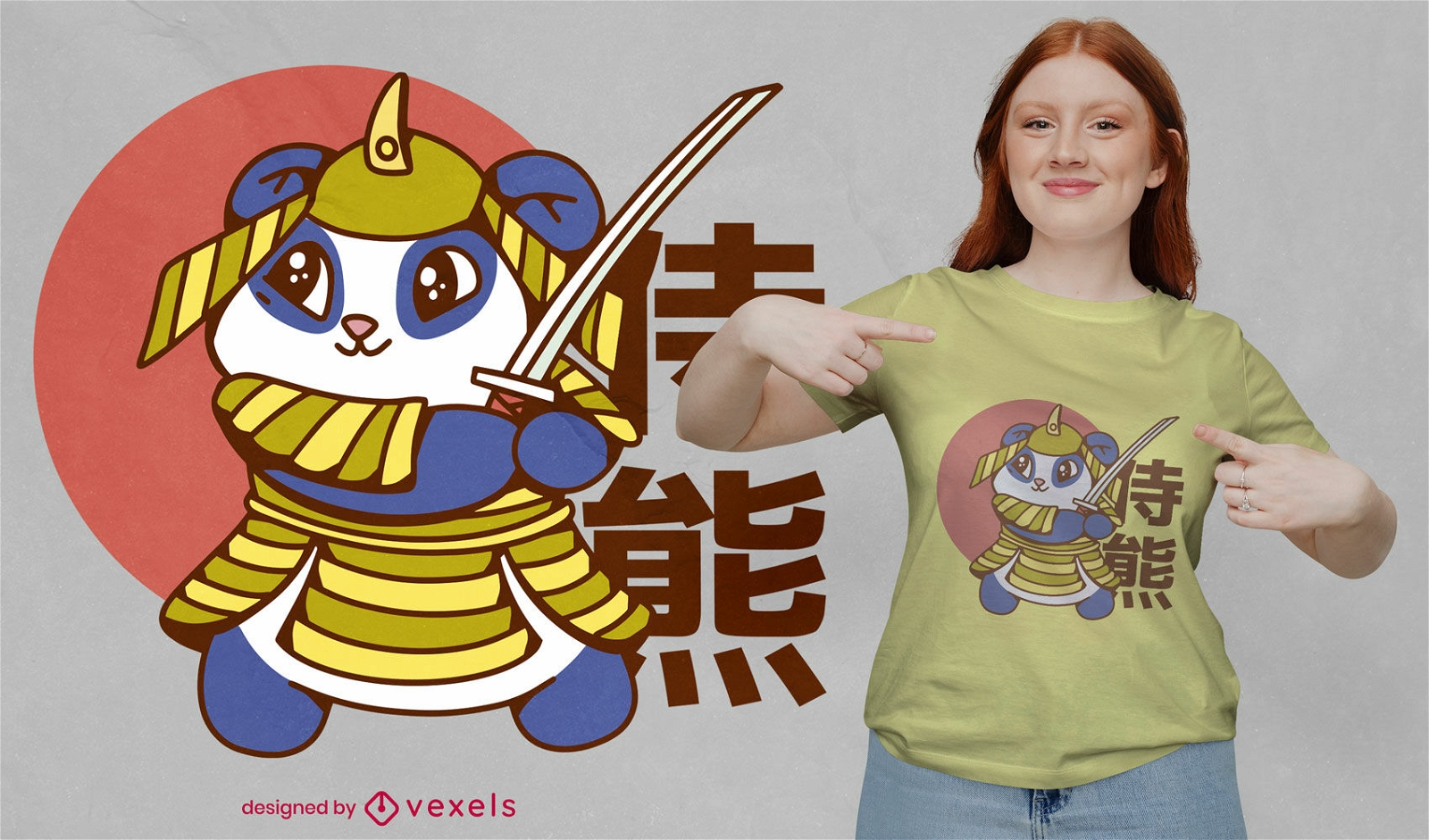 Design de camiseta de samurai de urso panda fofo