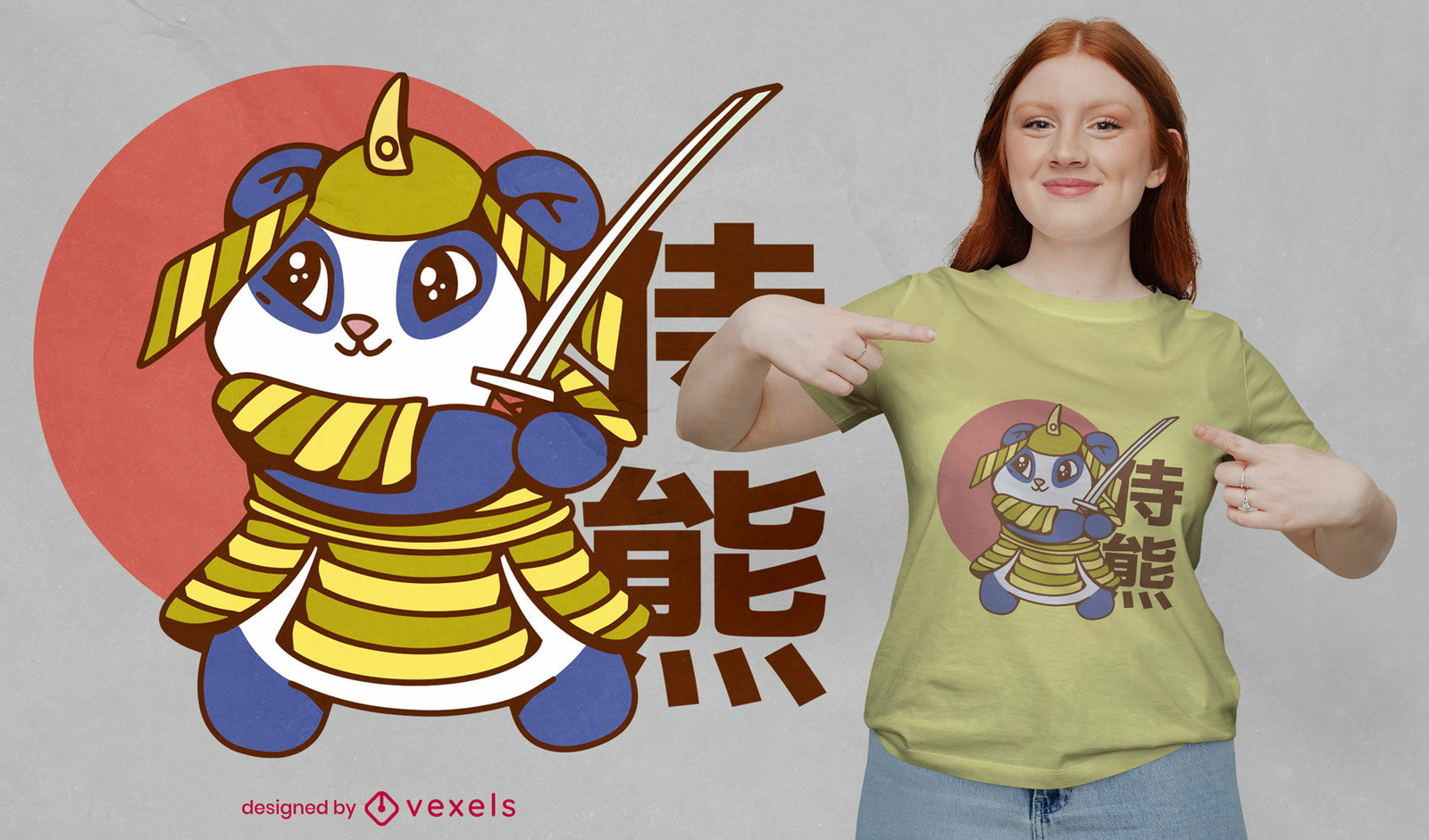 Niedlicher Pandabär-Samurai-T-Shirt Entwurf