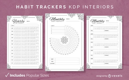 Modelo de diário de rastreador de hábitos de mandala KDP design de interiores