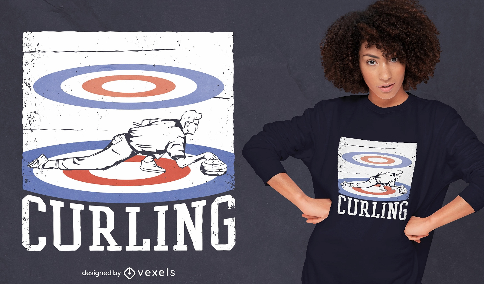 Diseño de camiseta deportiva de curling.