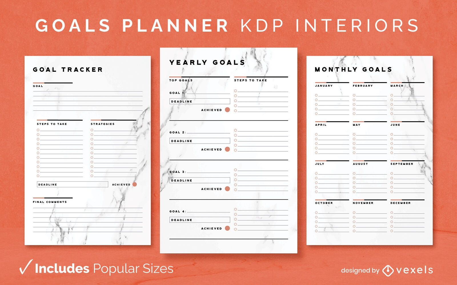 Modelo de design de diário de planejador de metas de mármore KDP