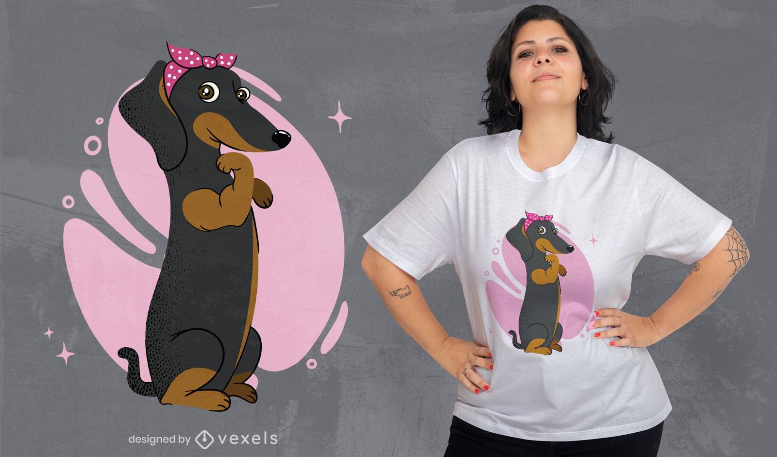 Diseño de camiseta con lazo rosa de perro Dachshund