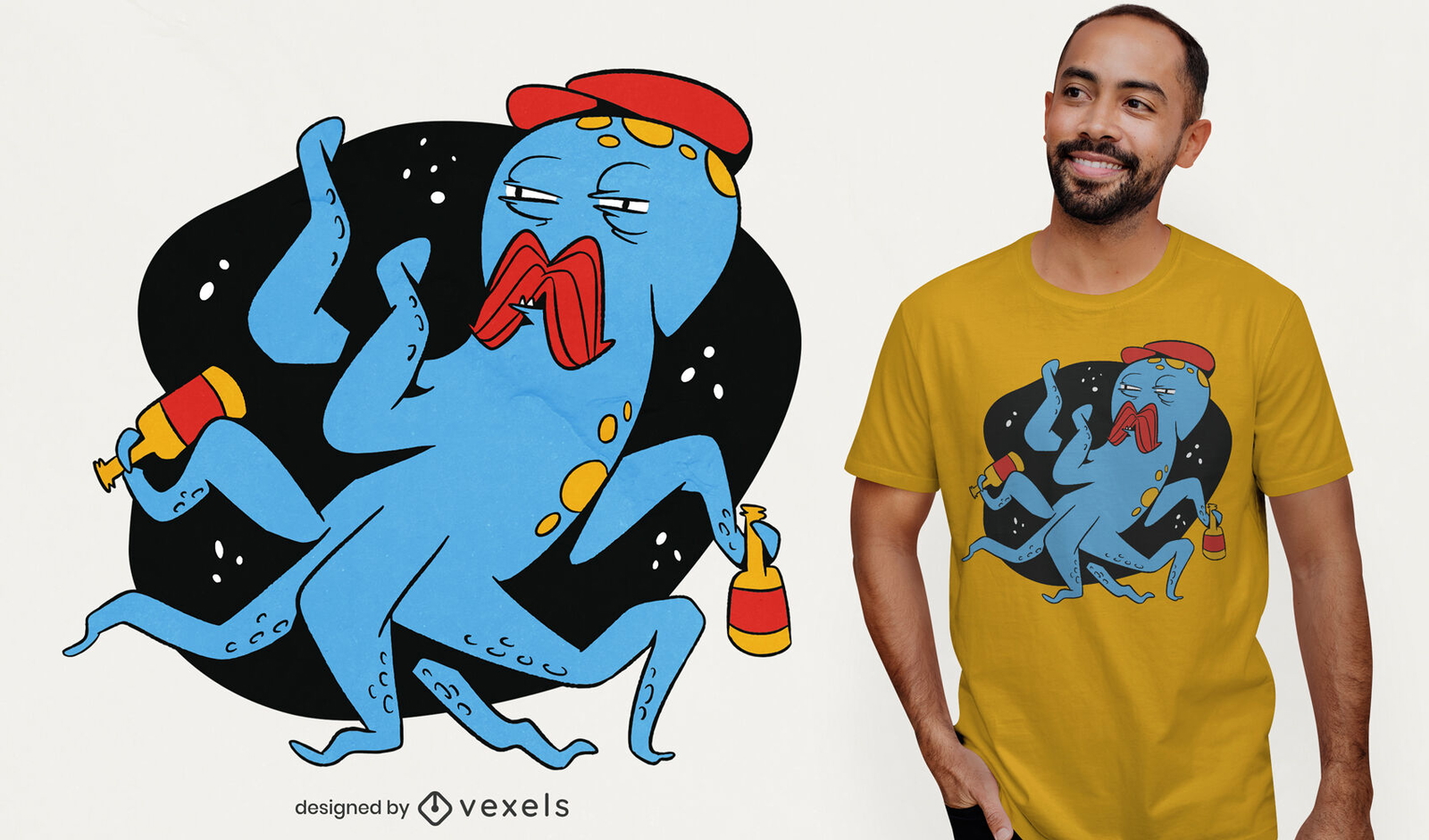 Drunk octopus sea animal t-shirt design