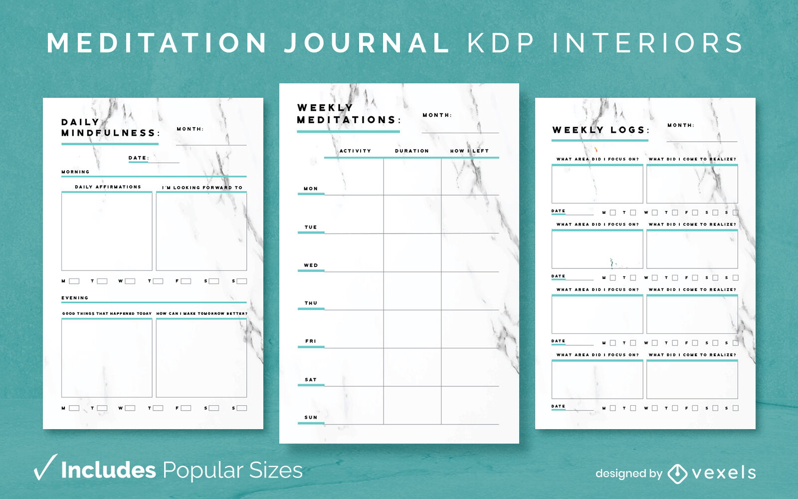 Diseño de diario de meditación de mármol Modelo KDP