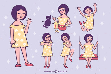 Girl in summer dress character set