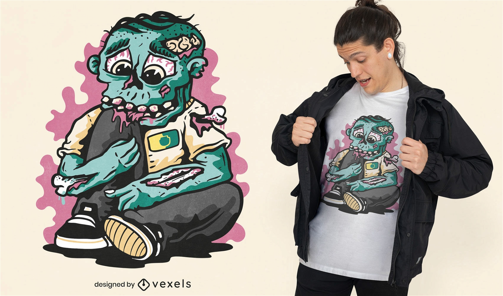 Cartoon zombie eating t-shirt design