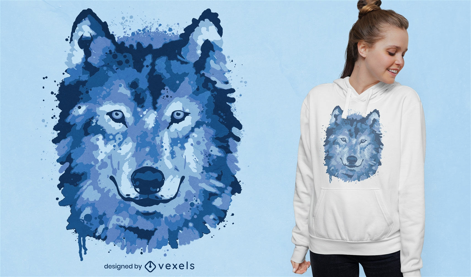 Diseño de camiseta acuarela cabeza de lobo