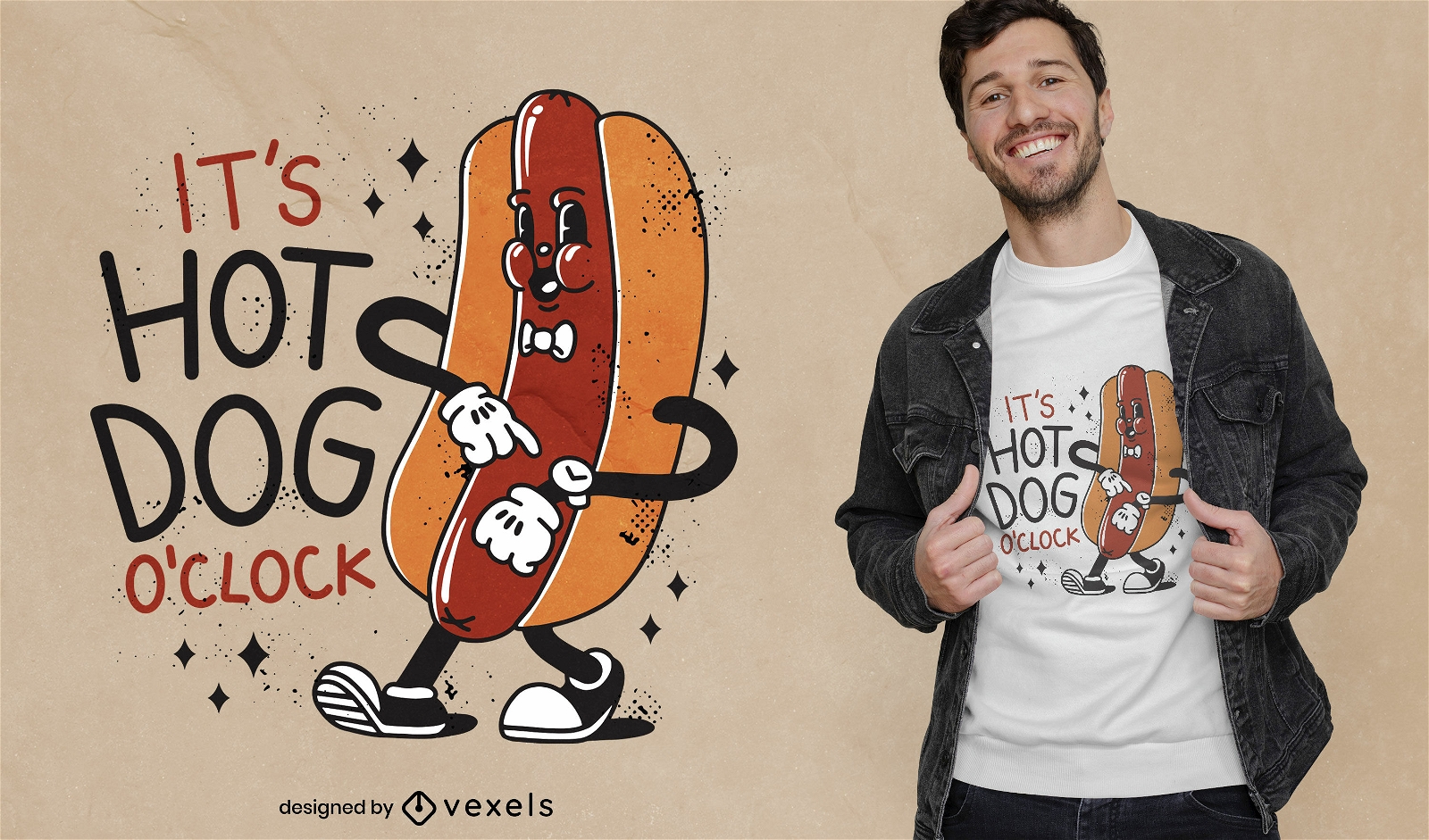 Design de camiseta de desenho animado de cachorro-quente