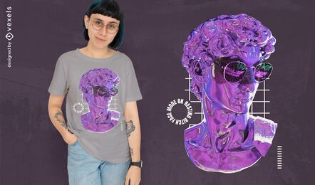 3D liquid statue head with glasses t-shirt psd