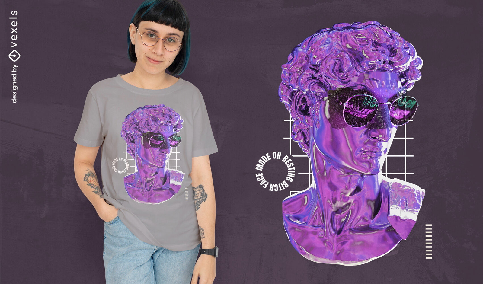 Cabeça de estátua líquida 3D com camiseta de óculos psd