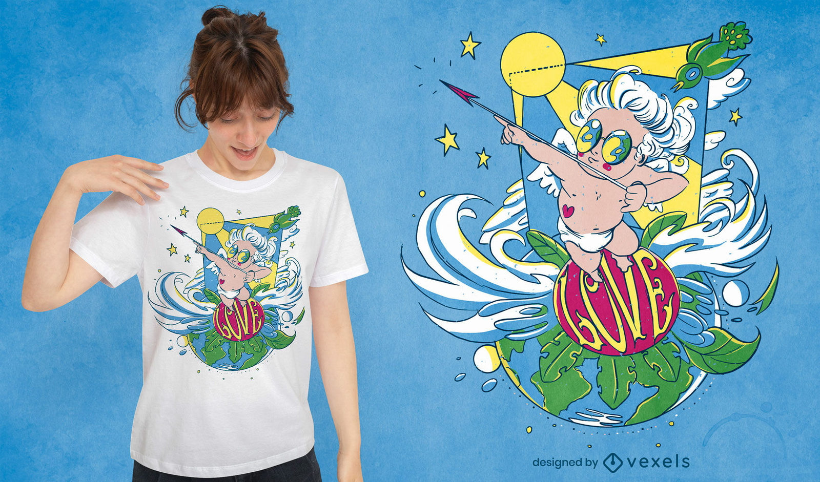 Diseño de camiseta trippy de cupido de san valentín