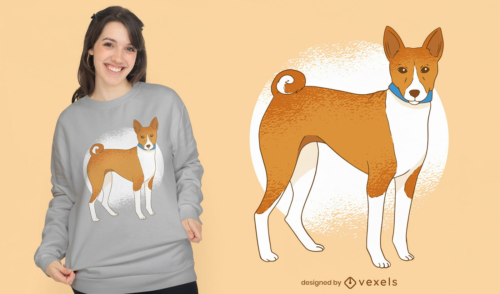 Design de camiseta de animais de raça de cachorro Basenji