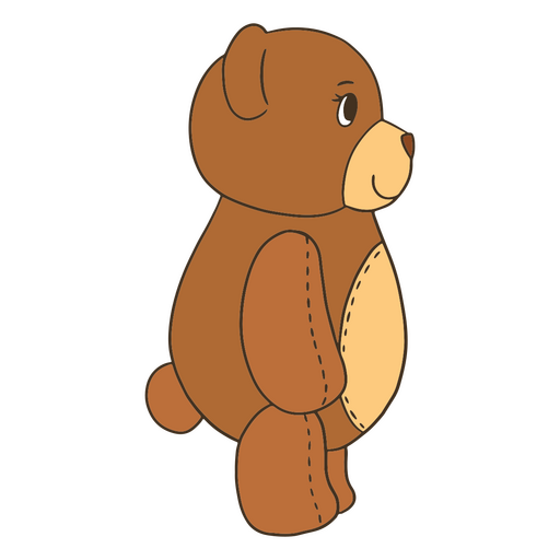 Trazo de color animal de oso de peluche lateral Diseño PNG