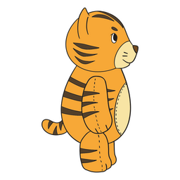 Trazo de color de animal de tigre de peluche lateral Diseño PNG