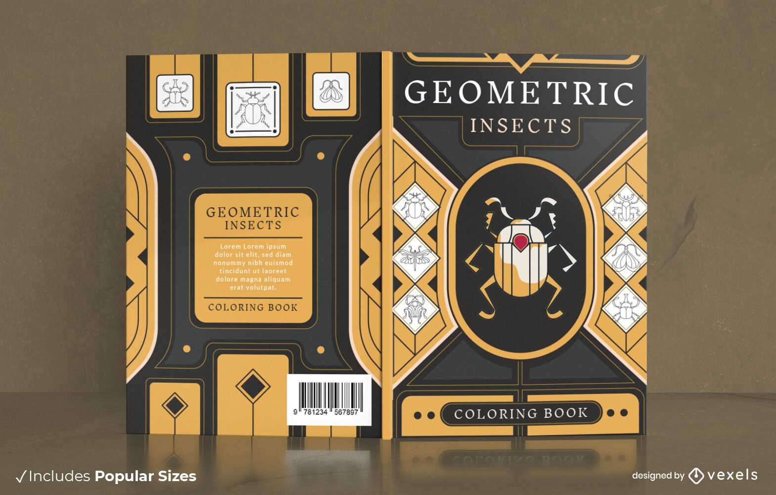 Diseño de portada de libro de insectos geométricos