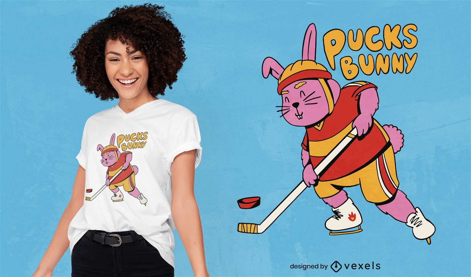 Rabbit playing ice hockey t-shirt design
