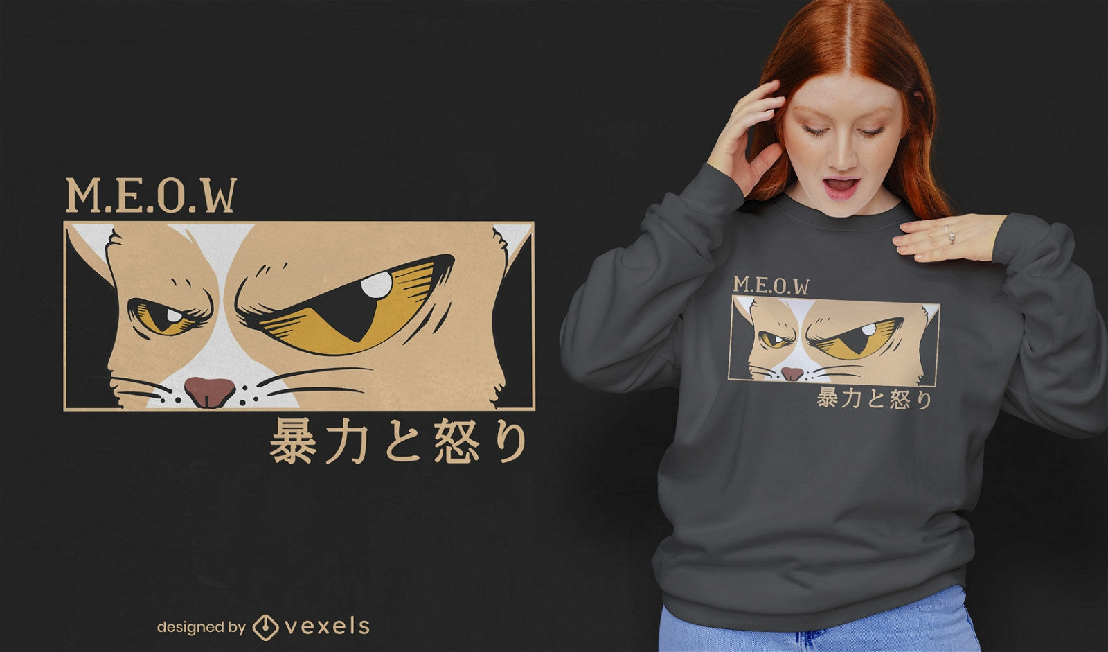 Design de camiseta de desenho animado de olhos de animais de gato